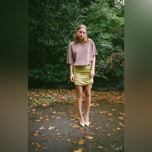 Pistachio Green Draped High Waisted Zara Mini Skirt - Picture 3 of 8